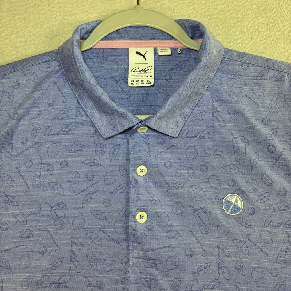 Puma Arnold Palmer Golf Polo Shirt Men XL Purple AOP Preppy‎ Stretch Performance